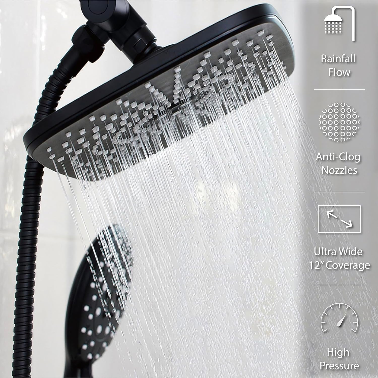 Veken | Shower Head Combo | 12 Inch | Matte Black - aborderproducts