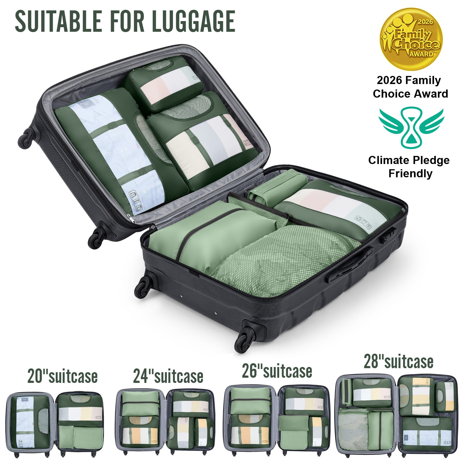 Veken 8 Set Packing Cubes for Travel Essentials, Suitcase Organizer Bags in 4 Sizes, Carry-On Luggage Accessories with Large Laundry & Hanging Toiletry Bag, Must-Have for Airplane, Road Trip & Camping-3