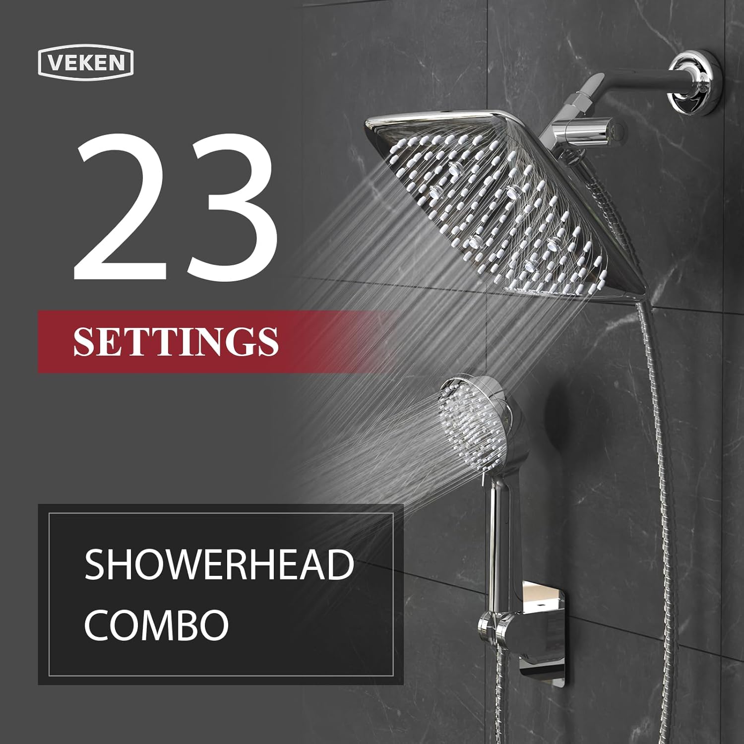 Veken | Shower Head | 9 Inch | Combo | Wide Square | Chrome - aborderproducts