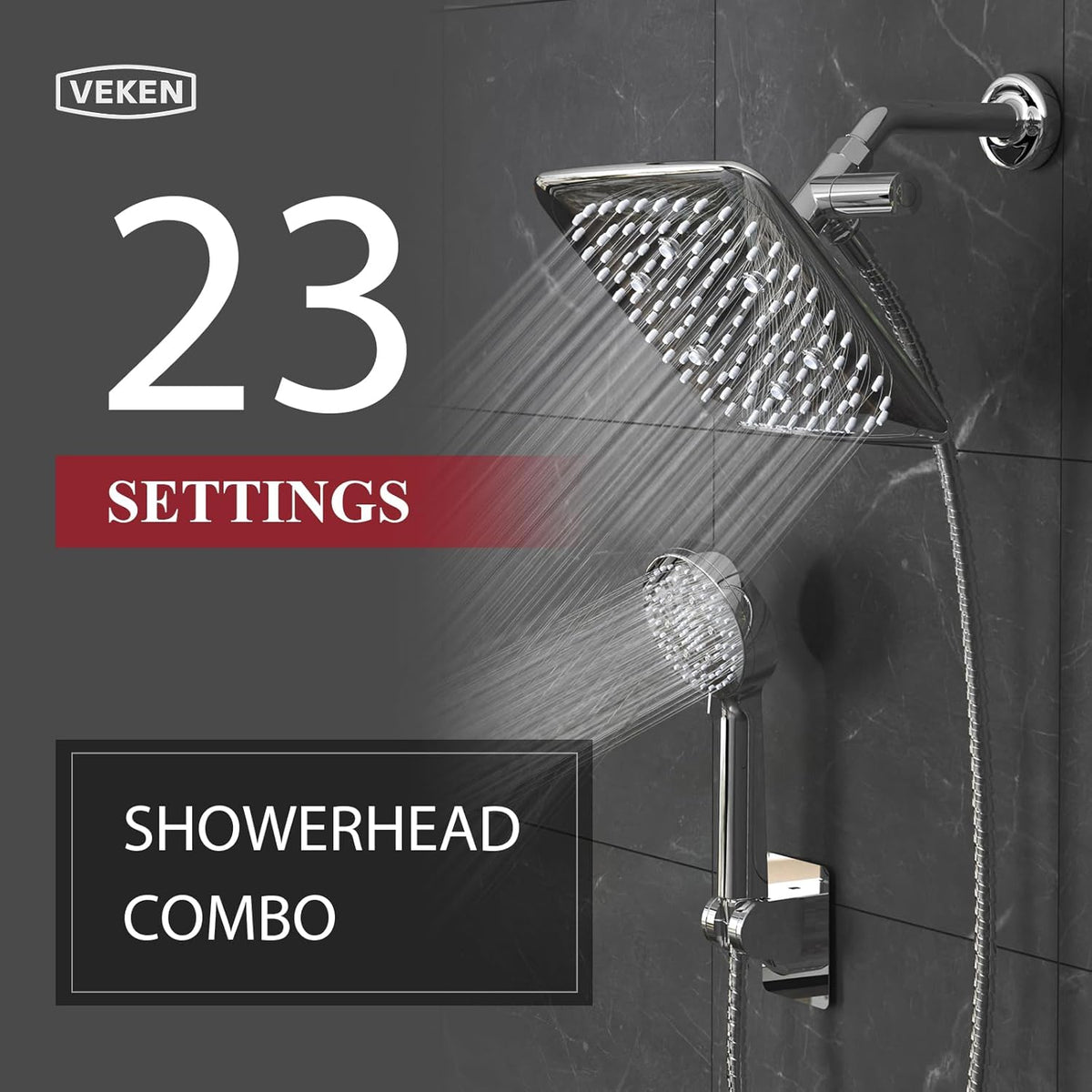 VEKEN | SHOWER HEAD | 9 INCH | COMBO | WIDE SQUARE| Chrome