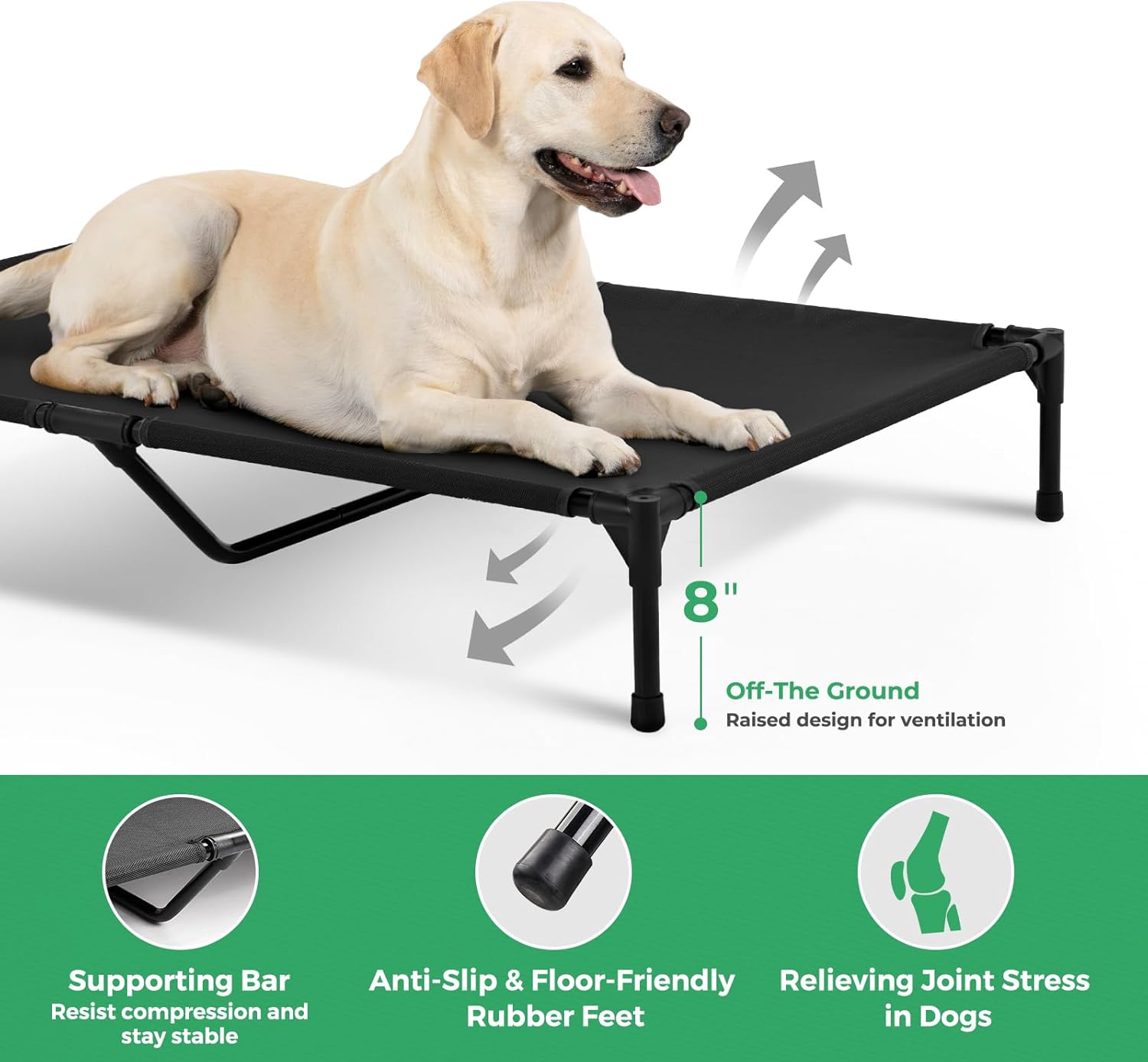 OhGeni | Elevated Dog Bed | 50 inches | XL | Black - aborderproducts