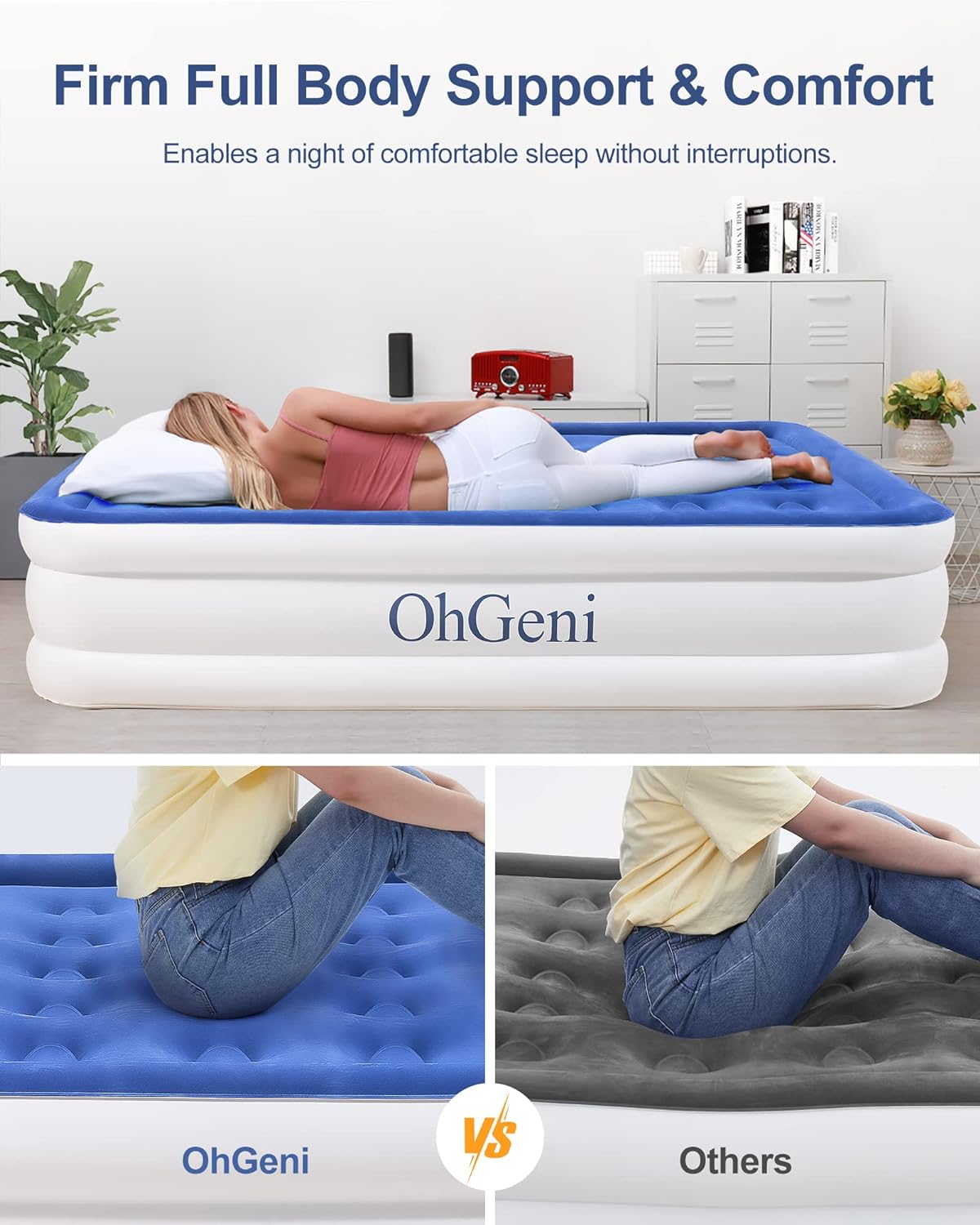 Queen Size Air Mattress |18"|Blue&White|OhGeni - aborderproducts