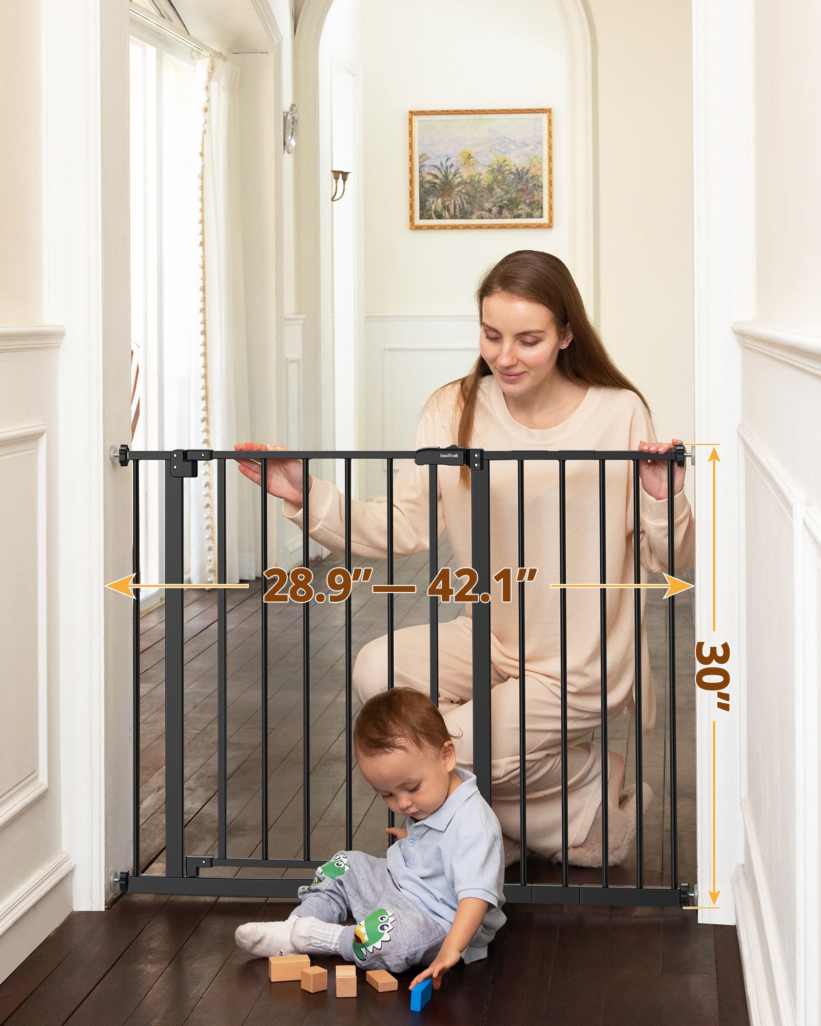 Baby Gate Extra Tall | 28.9” to 42.1” | Black | InnoTruth - aborderproducts