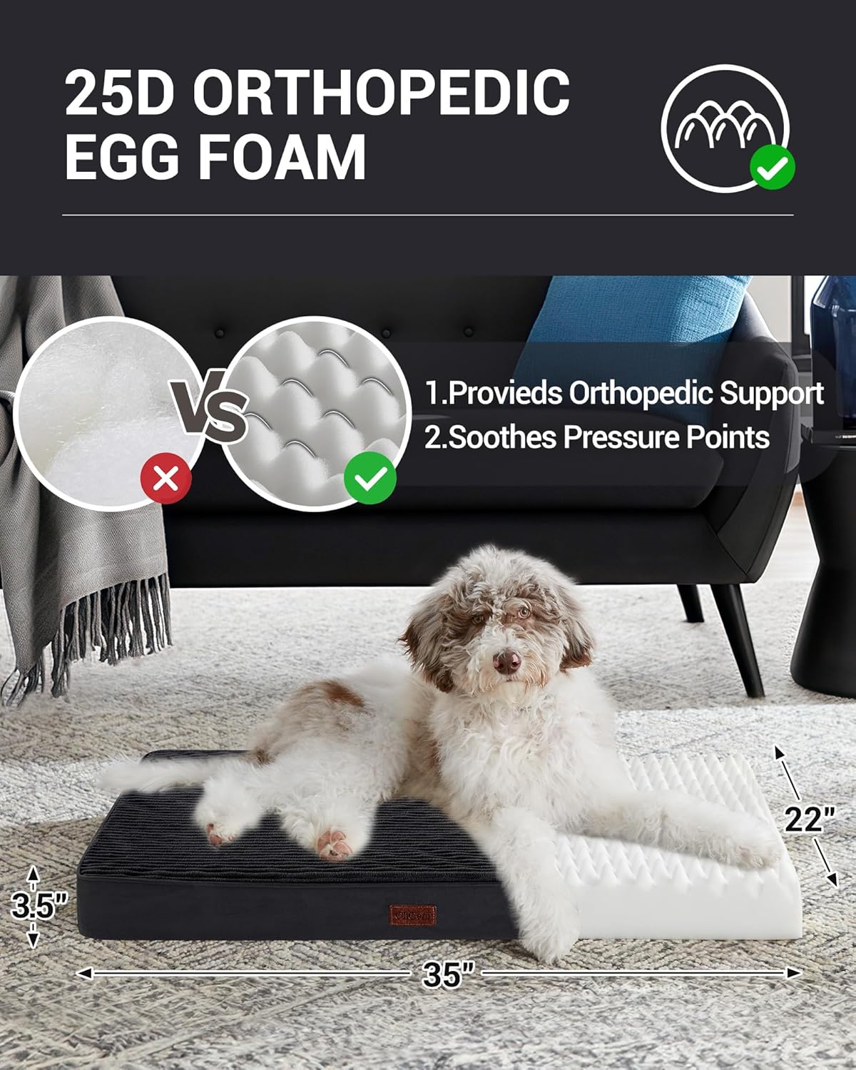 OhGeni | Dog Bed | 35 Inch | Black - aborderproducts