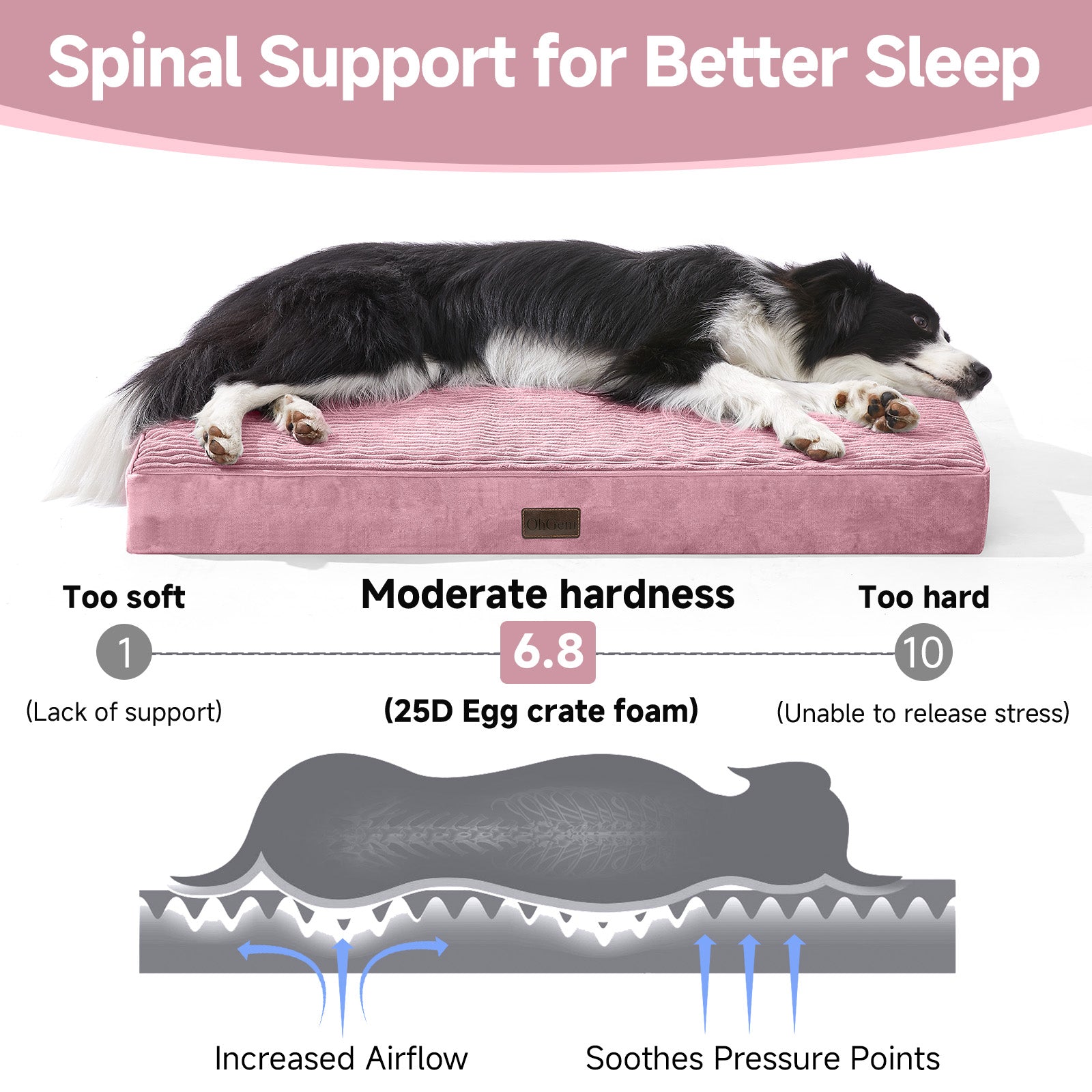 OhGeni | Orthopedic Waterproof & Machine Washable Dog Bed | 36 Inches | Pink - aborderproducts