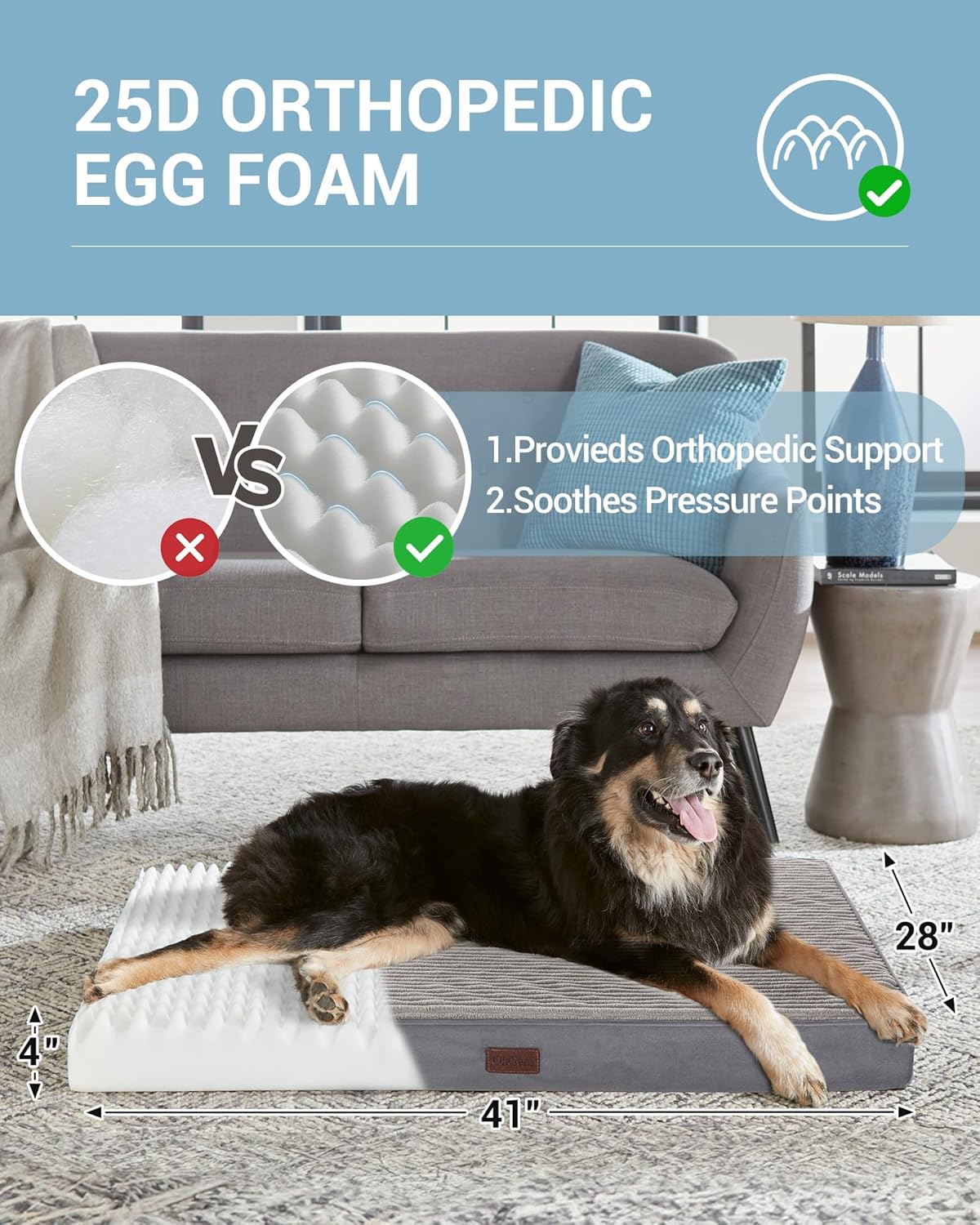 OhGeni | Dog Bed | 41 Inch | Gray - aborderproducts