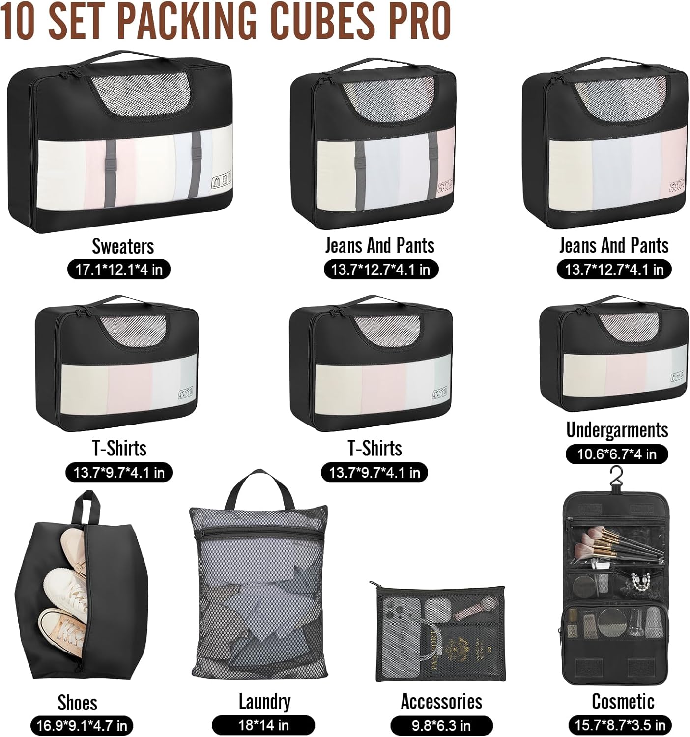 Veken | 10 Set | Packing Cube | Black - aborderproducts