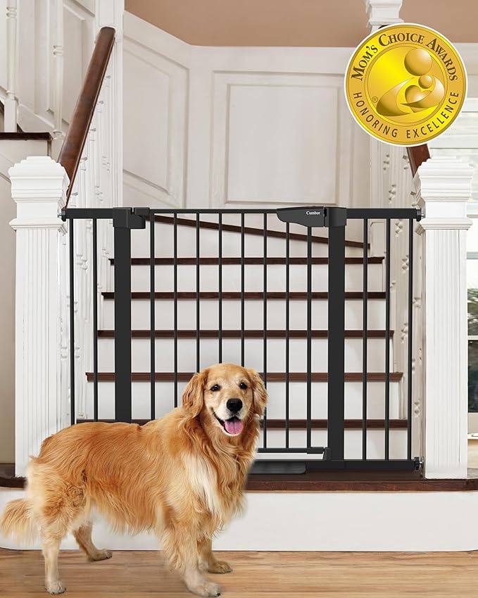 Cumbor 29.7-46" Baby Gate for Stairs, Mom's Choice Awards Winner-Auto Close Dog Gate for The House, Gifts for Mom, Easy Install Pressure Mounted Pet Gates for Doorways, Black - aborderproducts
