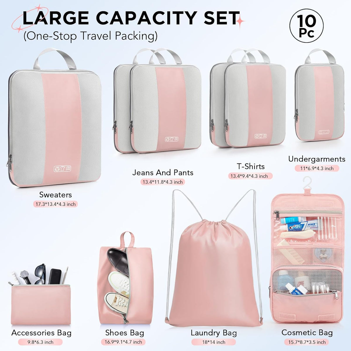 OlarHike | Compression Packing Cubes | 10 Sets | Pink