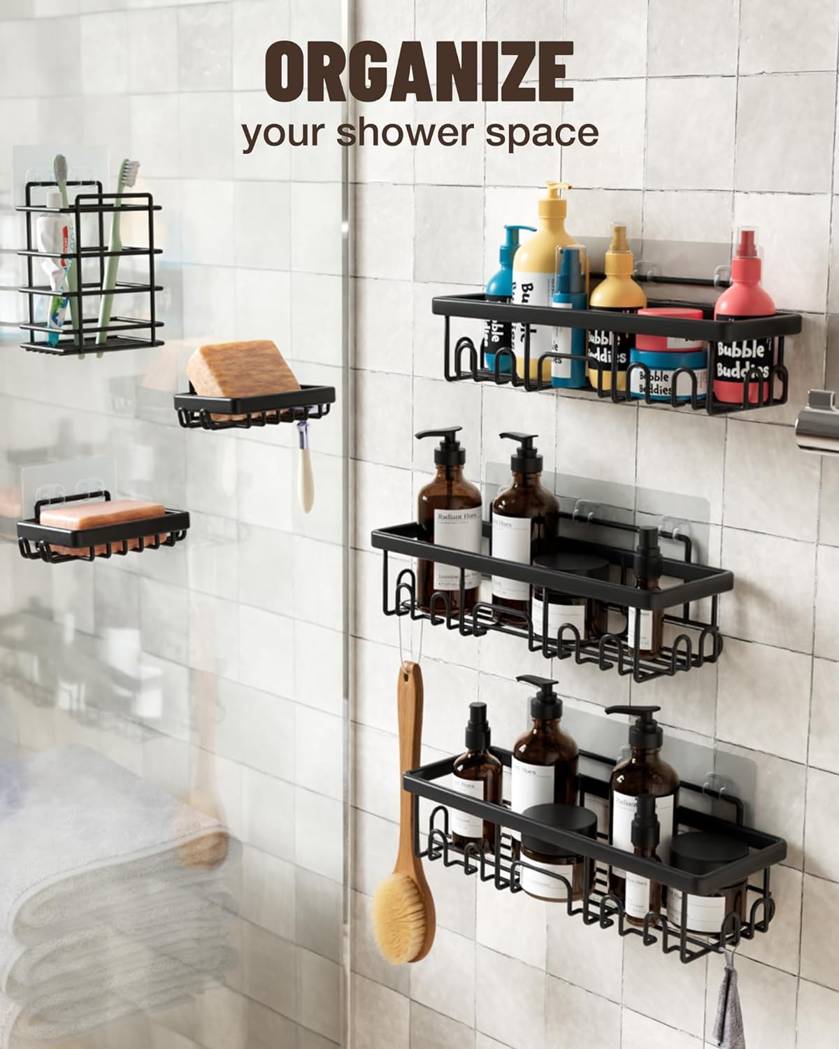 Shower Caddy |6-Pack |Black | Veken - aborderproducts