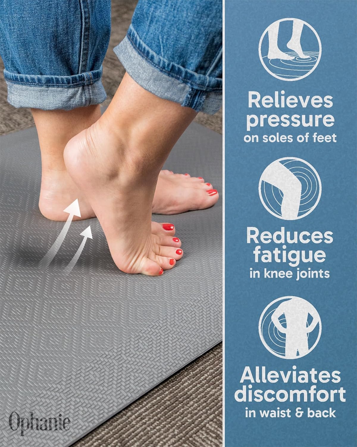 Ophanie | Anti Fatigue Cushioned Mat | 48"L x 20"W x 0.9"Th | Grey - aborderproducts