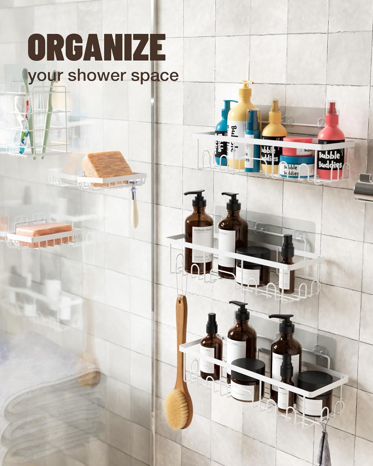 Shower Caddy |6-Pack |White | Veken - aborderproducts