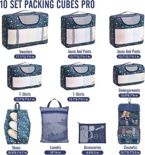 Veken | 10 Set | Packing Cube | Garden Navy Floral - aborderproducts