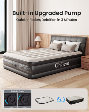 OhGeni | Air Mattress | 18" | Queen | Black - aborderproducts