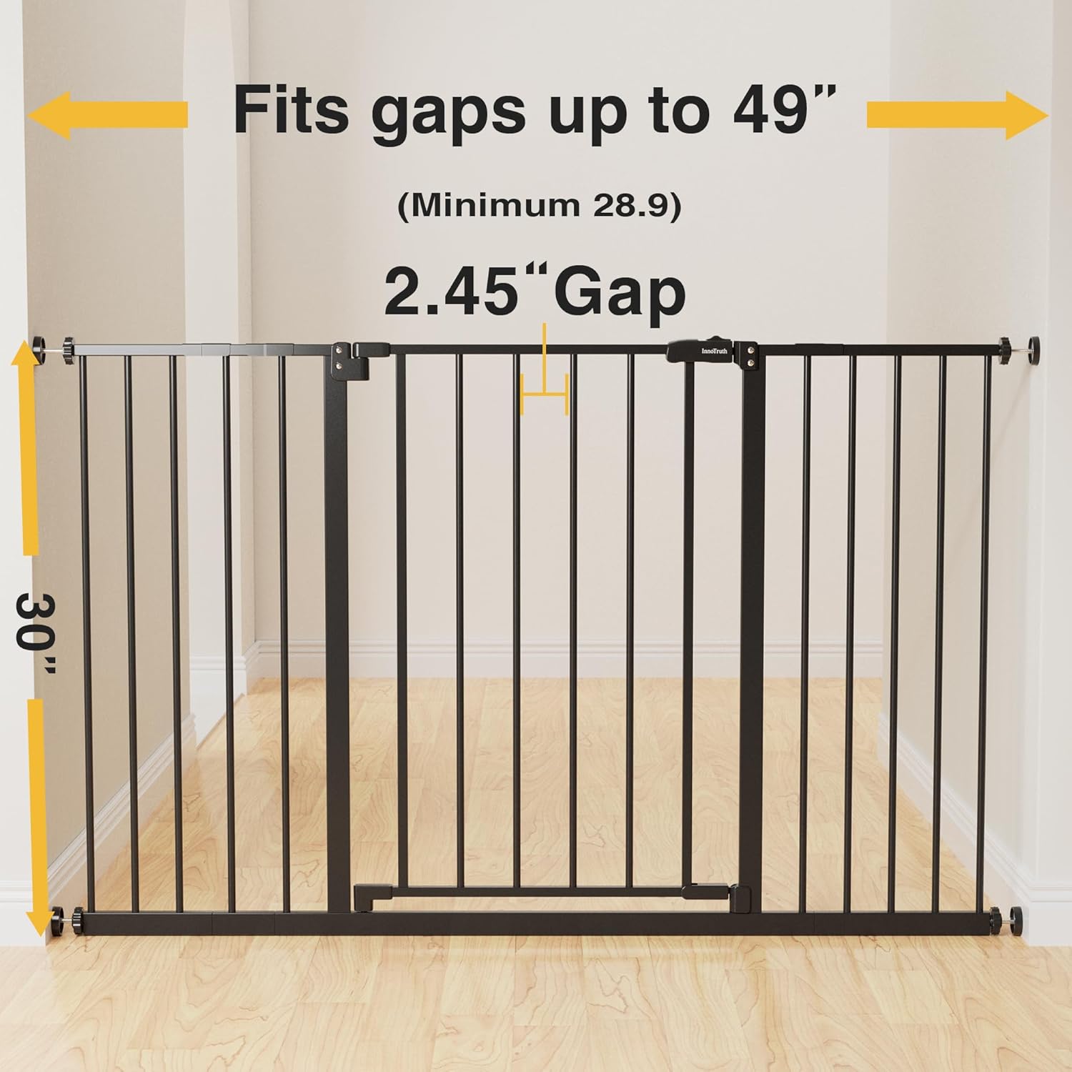 InnoTruth 28.9-49" Baby Gate for Stairs, 30" Tall Extra Wide Pet Gates for Doorways One-Hand Opening, Easy Walk Thru Dual Lock Dog Gates for the House, Hallways, Rooms, Easy Install Toddler Gate,Black (Copy) - aborderproducts