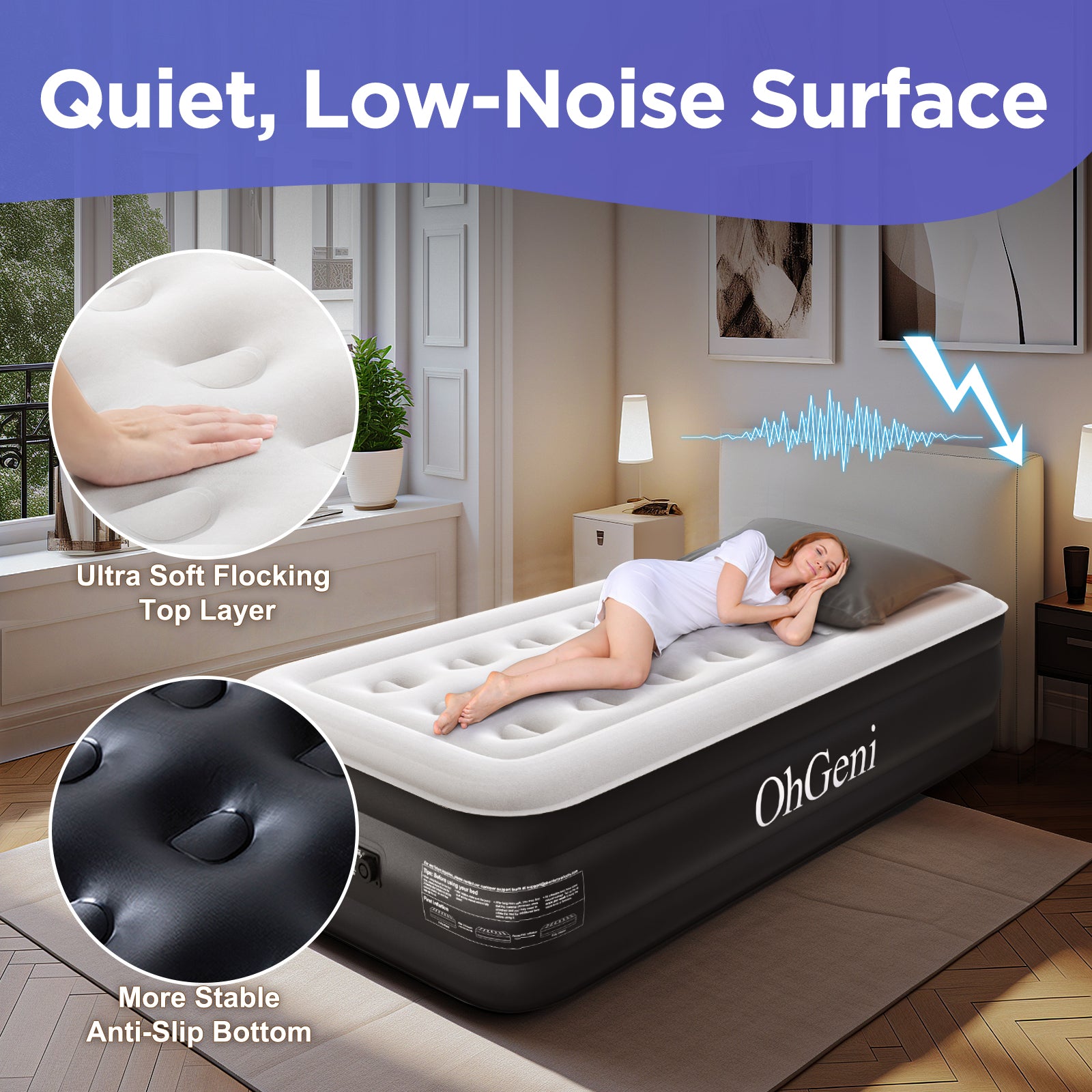 OHGENI | AIR MATTRESS | 18 INCH HEIGHT | Twin| BLACK - aborderproducts