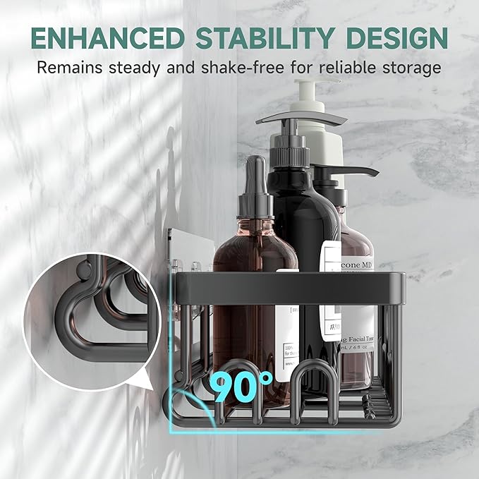 Veken Rustproof & Waterproof Shower Caddy 3-Pack, No Drilling Adhesive Shelves Rack with Soap Holder, Large Capacity Bathroom Organizers and Storage, Wall-Mounted Kitchen & Home Decor, Black - aborderproducts