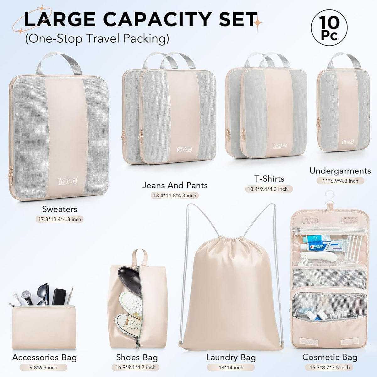 OlarHike | Compression Packing Cubes | 10 Sets | Beige