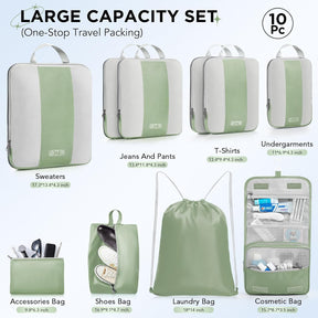 OlarHike | Compression Packing Cubes | 10 Sets | Matcha Green