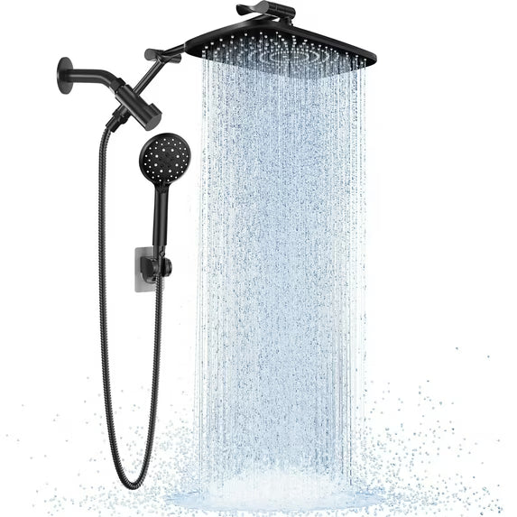 Veken Wide Rain Shower Head with Multi-Modes Handheld Water Spray,High Pressure Showerhead Combo with Arm for Bathroom Accessories,Home Decor Adjustable Dual Shower with Anti-Clog Nozzles,Matte Black - aborderproducts
