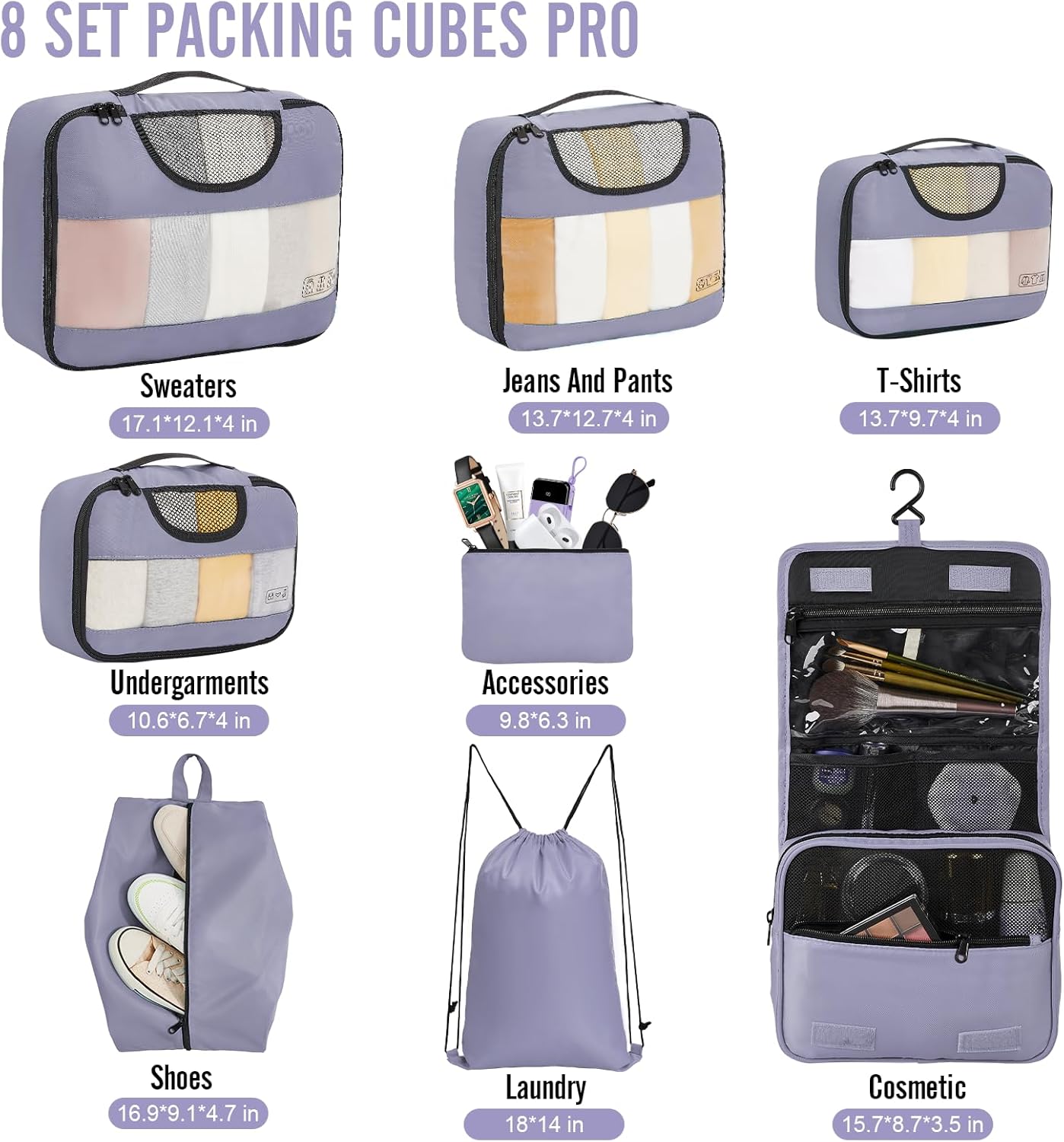 Veken | Packing Cubes | 8 Set | Dusty Purple