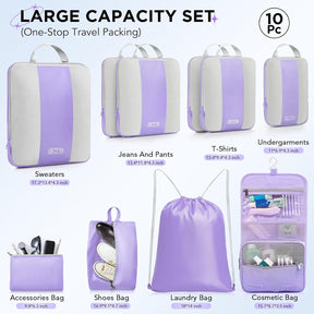 OlarHike | Compression Packing Cubes | 10 Sets | Light Purple