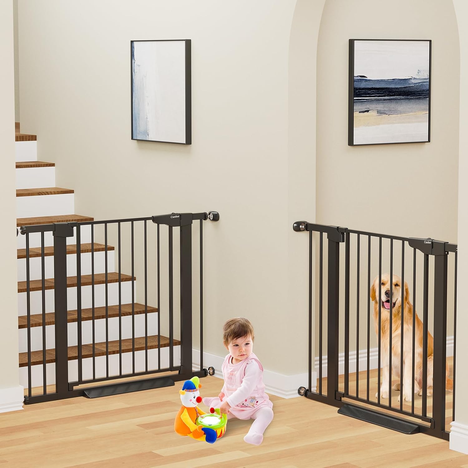 Cumbor 2 Pack| 29.7"-40.6" x 30.5" | Baby Gate for Stairs | Mom's Choice Awards Winner | Black - aborderproducts
