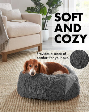 Calming Donut Bed for Dogs and Cats| Small (20 x 20 x 6.5 Inch)|Dark Gray|OhGeni - aborderproducts