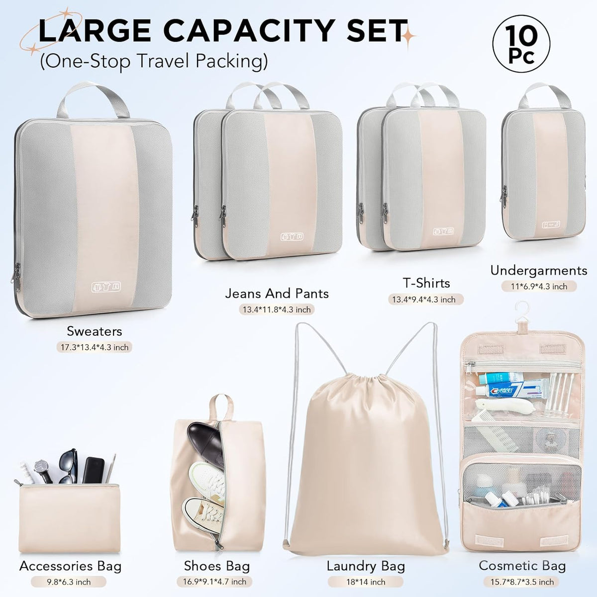 OlarHike | Compression Packing Cubes | 10 Sets | Beige