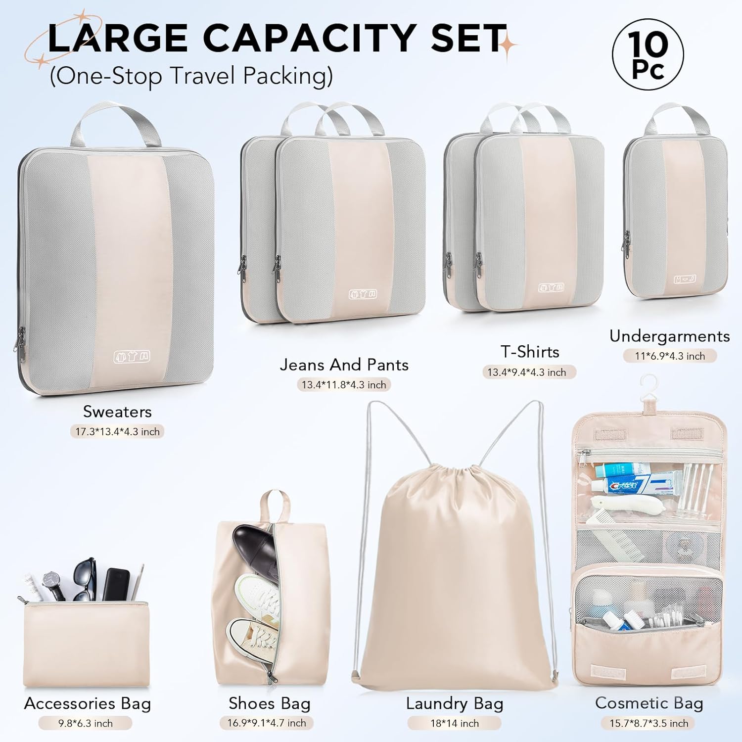 OlarHike | Compression Packing Cubes | 10 Sets | Beige