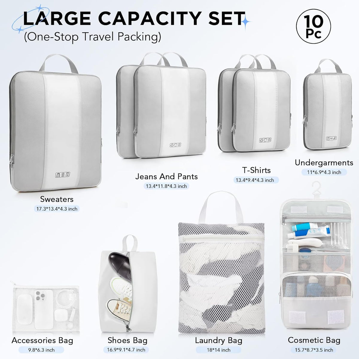 OlarHike | Compression Packing Cubes | 10 Set | White