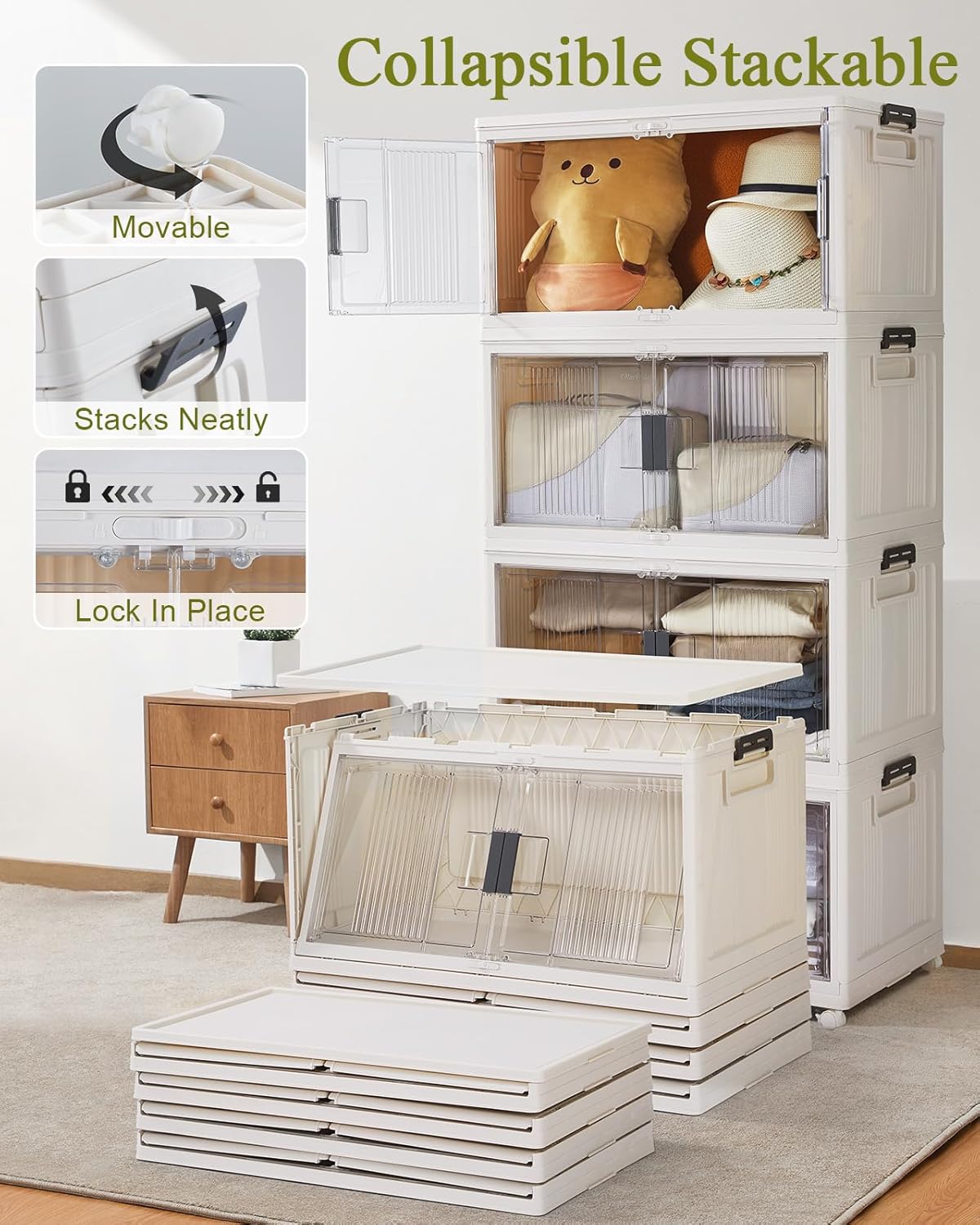 OlarHike | 97QT | Stackable Storage Bins | 5 Pack | Warm Gray - aborderproducts