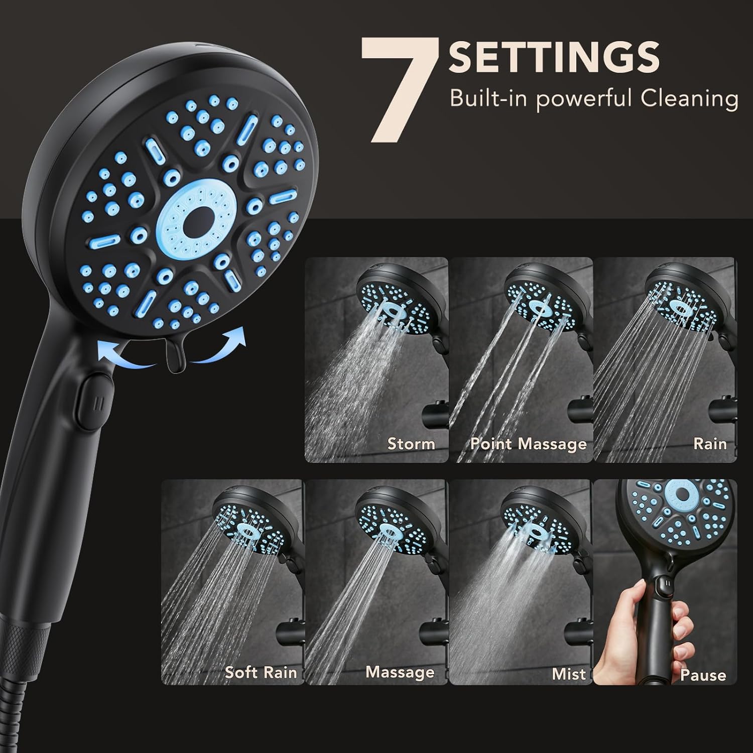 Veken | Shower Head | With Handheld, Slide Bar | Matte Black - aborderproducts