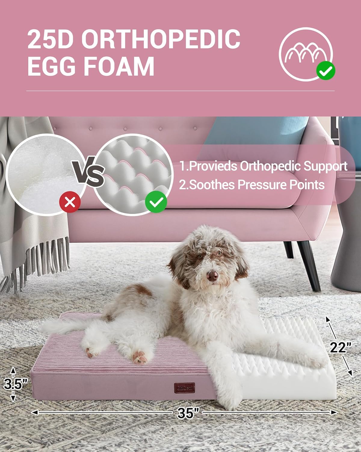 OhGeni | Dog Bed | 35 Inch | Pink - aborderproducts