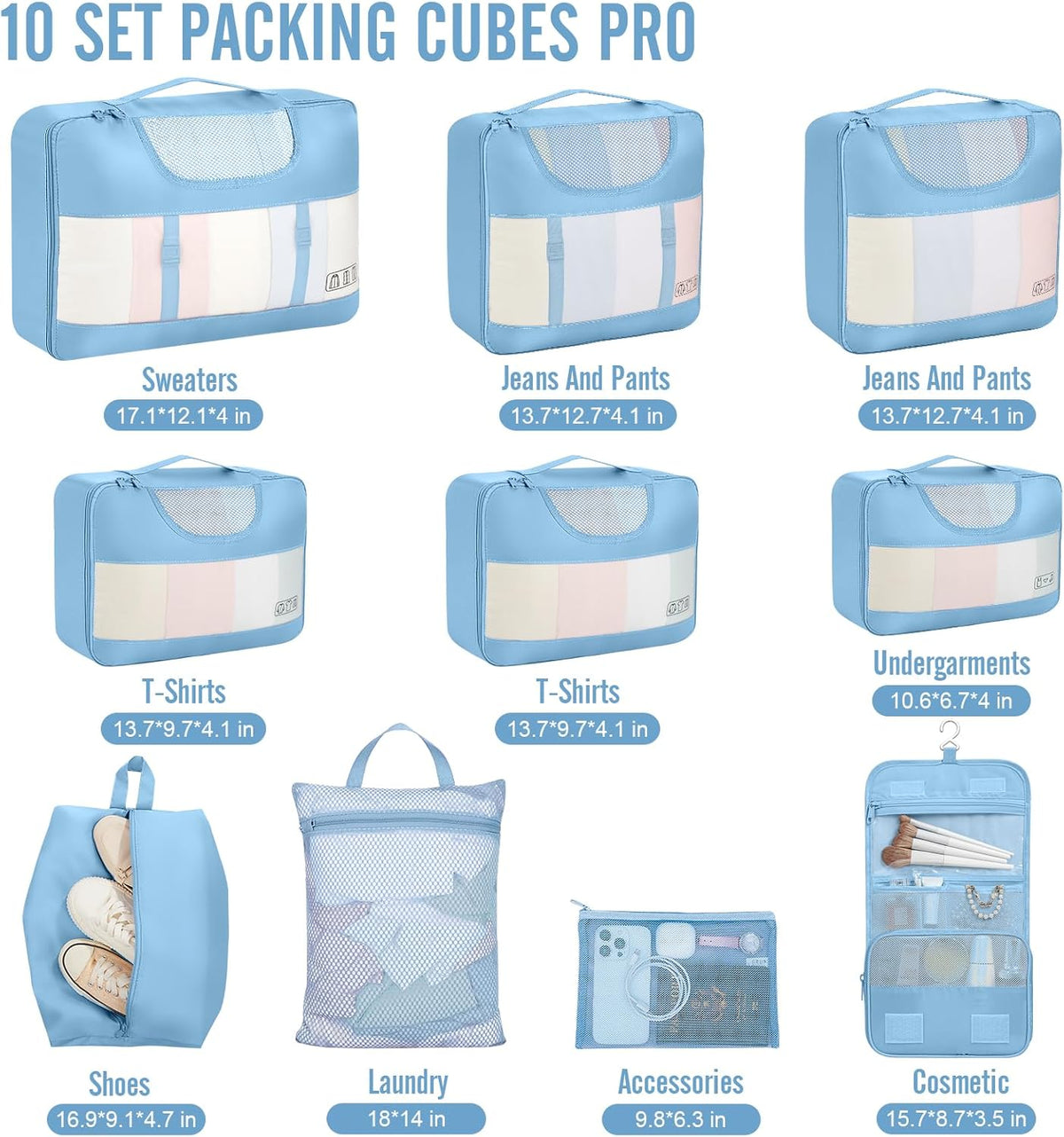 Veken | 10 Set | Packing Cube | Mist Blue - aborderproducts