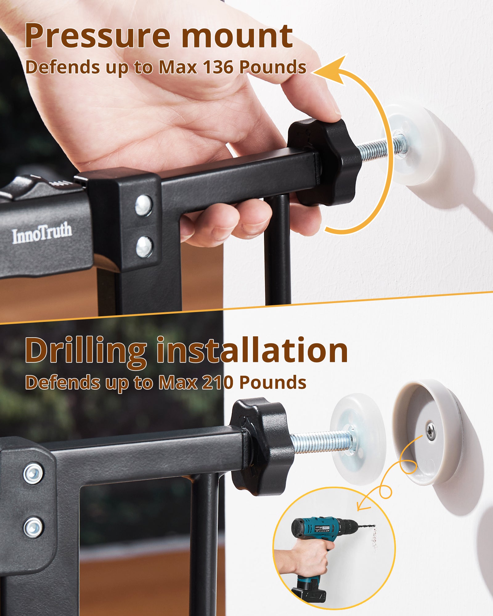 Baby Gate Extra Tall | 28.9” to 42.1” | Black | InnoTruth - aborderproducts