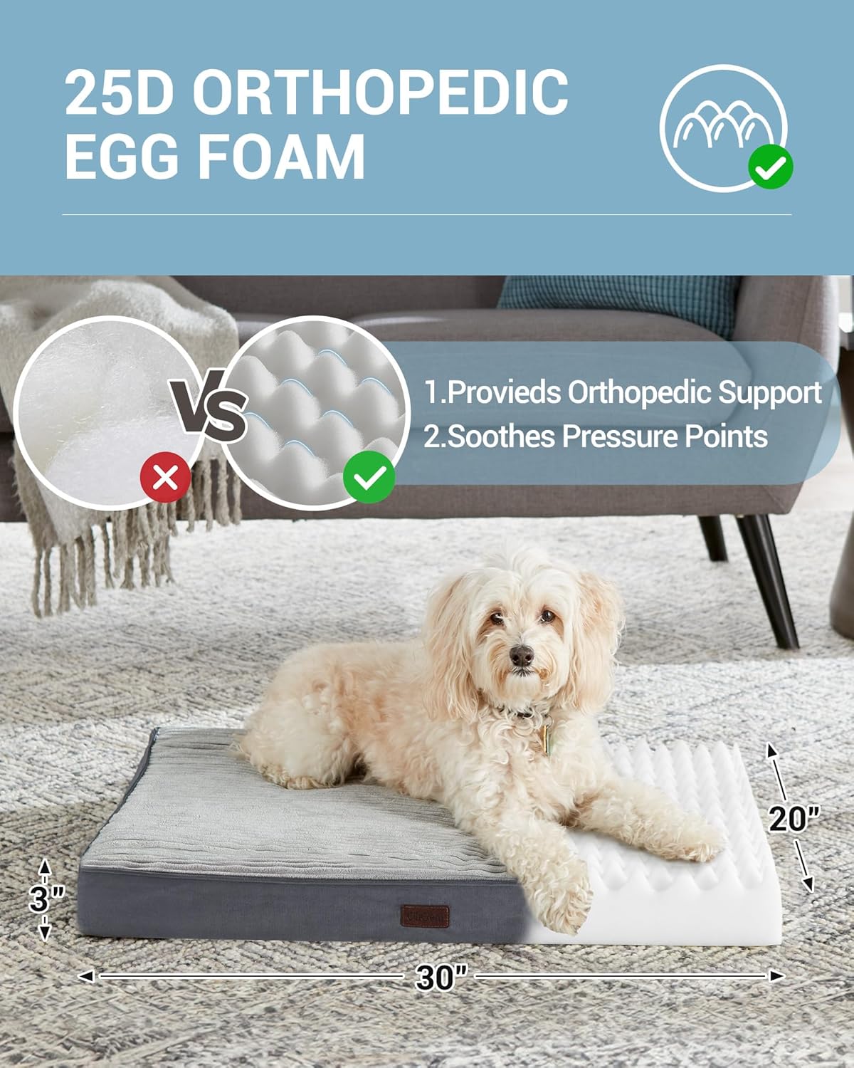 OhGeni | Dog Bed | 30 Inch | Gray