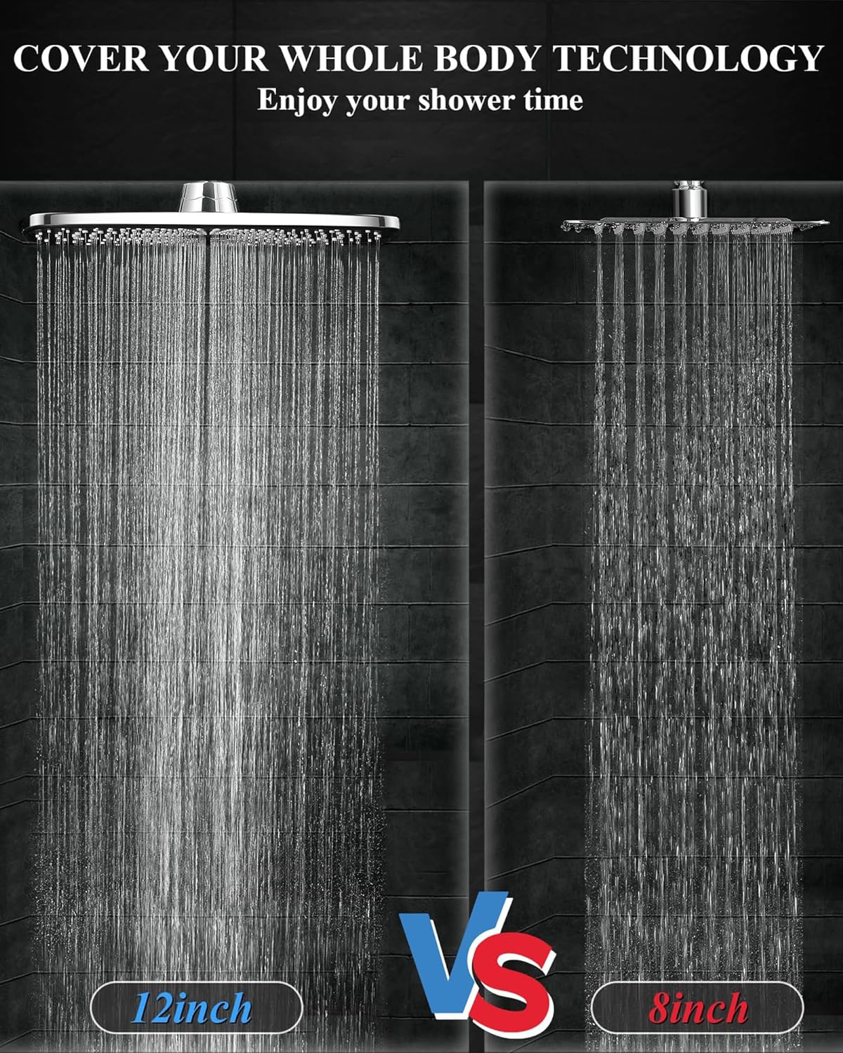 Veken Rain Shower Head,12 Inch Large Rainfall Showerhead-Chrome - aborderproducts