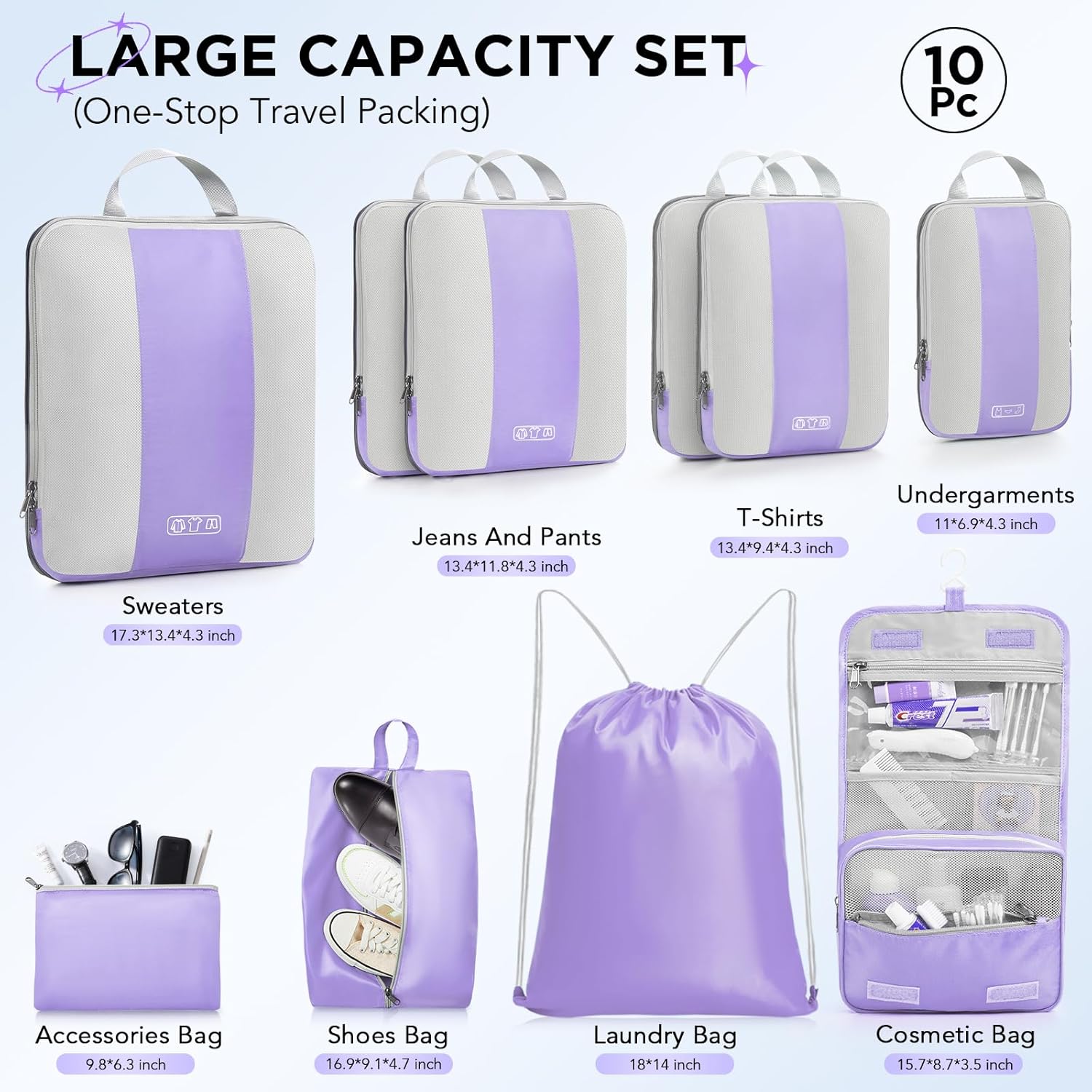 OlarHike | Compression Packing Cubes | 10 Sets | Light Purple