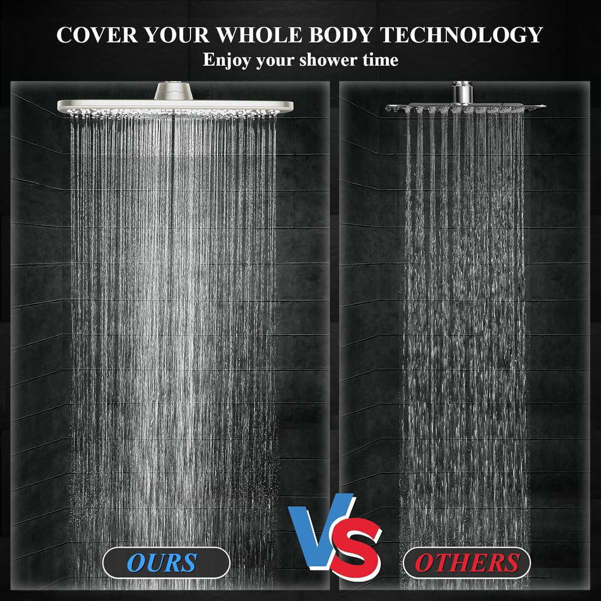 Veken | Rectangle High Pressure Rain Shower Head Combo | 1.8 GPM | Brushed Nickel