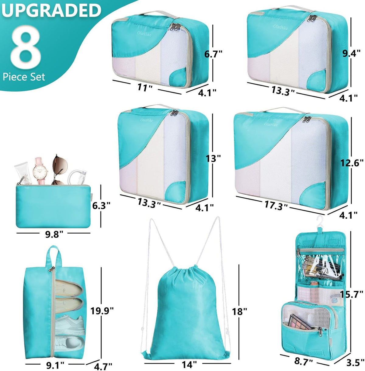 OlarHike | Packing Cubes | 8 Sets | Turquoise