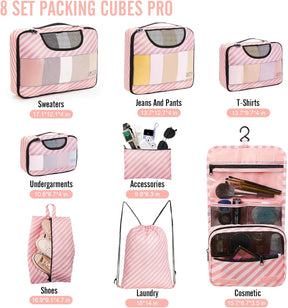 Veken | Packing Cubes | 8 Set | Pink-white Striped