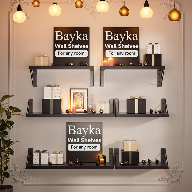 BAYKA  | Floating Shelves | Set of 4 | Black-zoom-