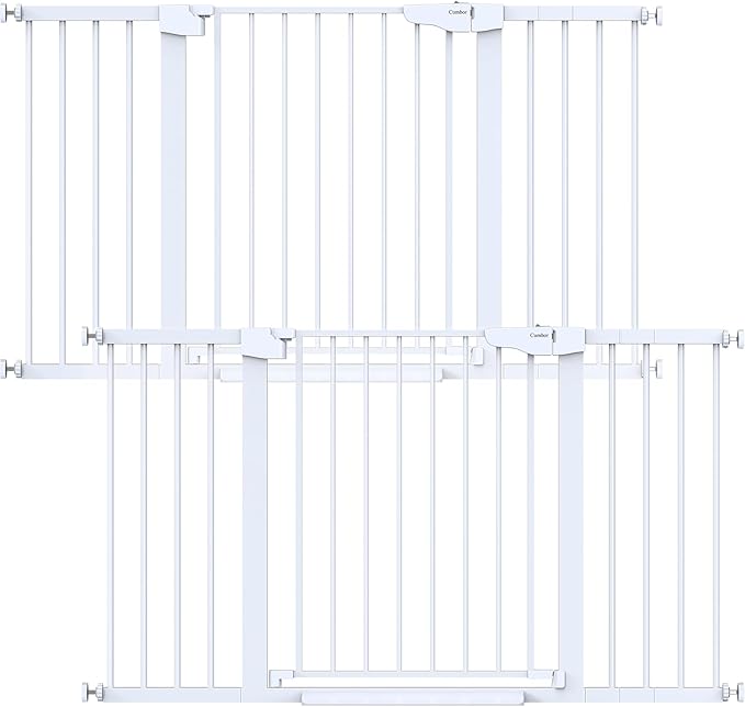 Cumbor 2 Pack 29.7-54.2" Baby Gate for Stairs, Mom's Choice Awards Winner-Auto Close Dog Gate for Doorways, Easy Install Pressure Mounted Pet Gate Indoor, Wide Safety Gate for Dog, White - aborderproducts