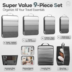 Veken 9-Piece Set Compression Organizer (Black) - aborderproducts