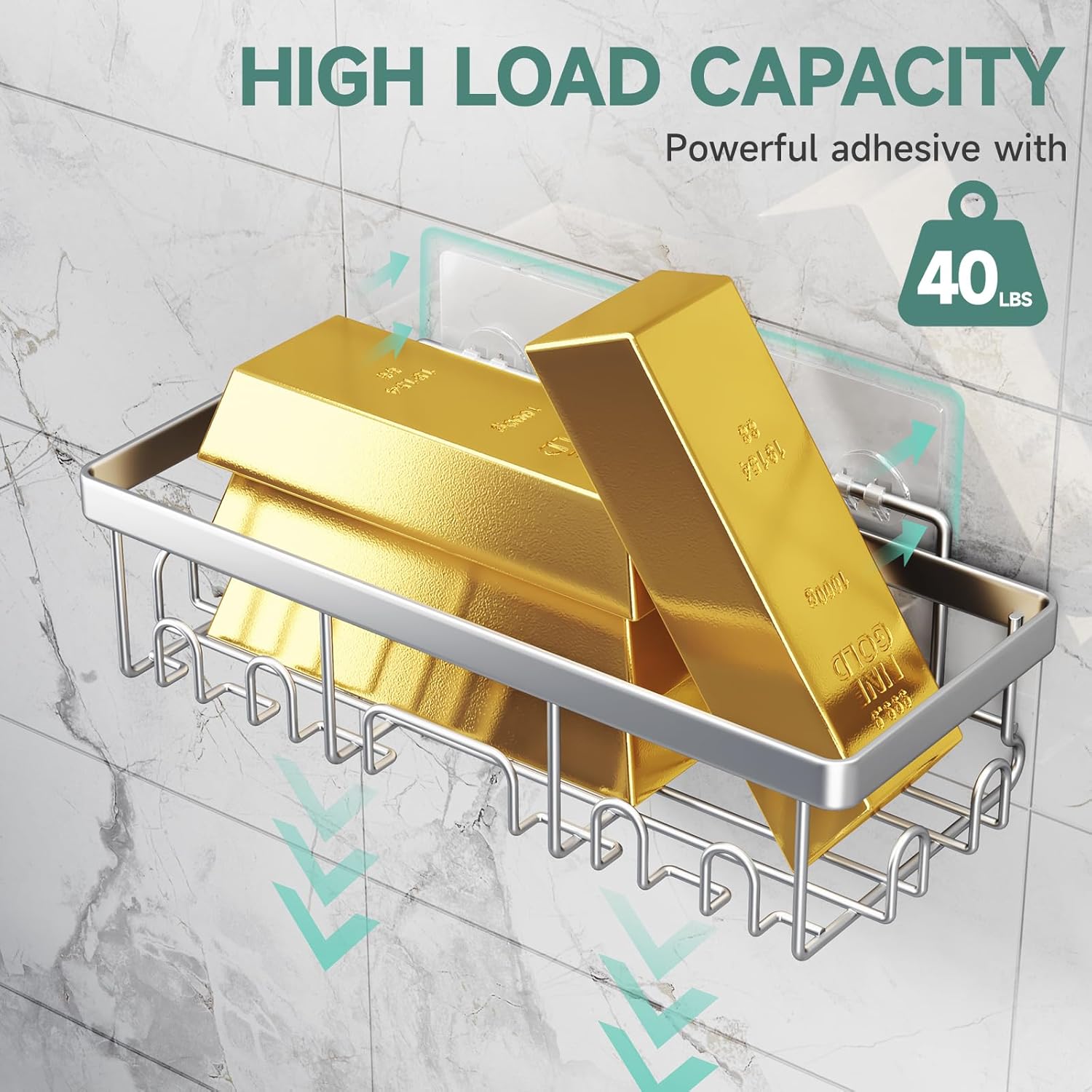 Veken Rustproof Shower Caddy 6-Pack, Ideal for Gift, Large Wall Mounted Rack, Bathroom Shelves Over Toilet, Organizer Storage Accessories with Soap Dish & Toothbrush Holder, Silver - aborderproducts