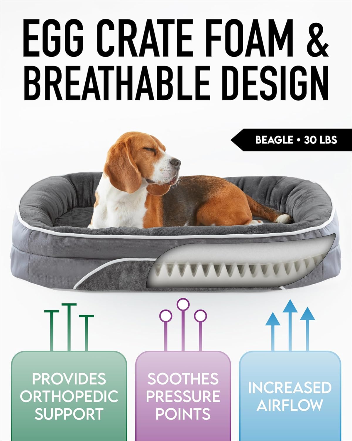 Orthopedic Dog Bed| Large (35 x 28 x 6 Inch)|Gray|OhGeni - aborderproducts