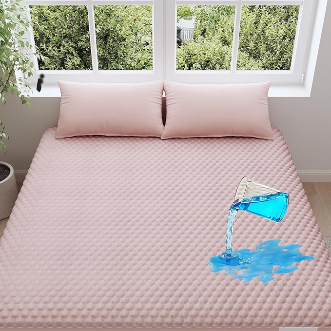 OhGeni 100% Waterproof Mattress Protector,Queen Size Mattress Soft Pad,Hair & Bedwetting Resistant,Cooling Breathable Fitted Sheets,Washable Bed Cover,Non-Slip Deep Pocket,Noiseles for Bedroom,Pink