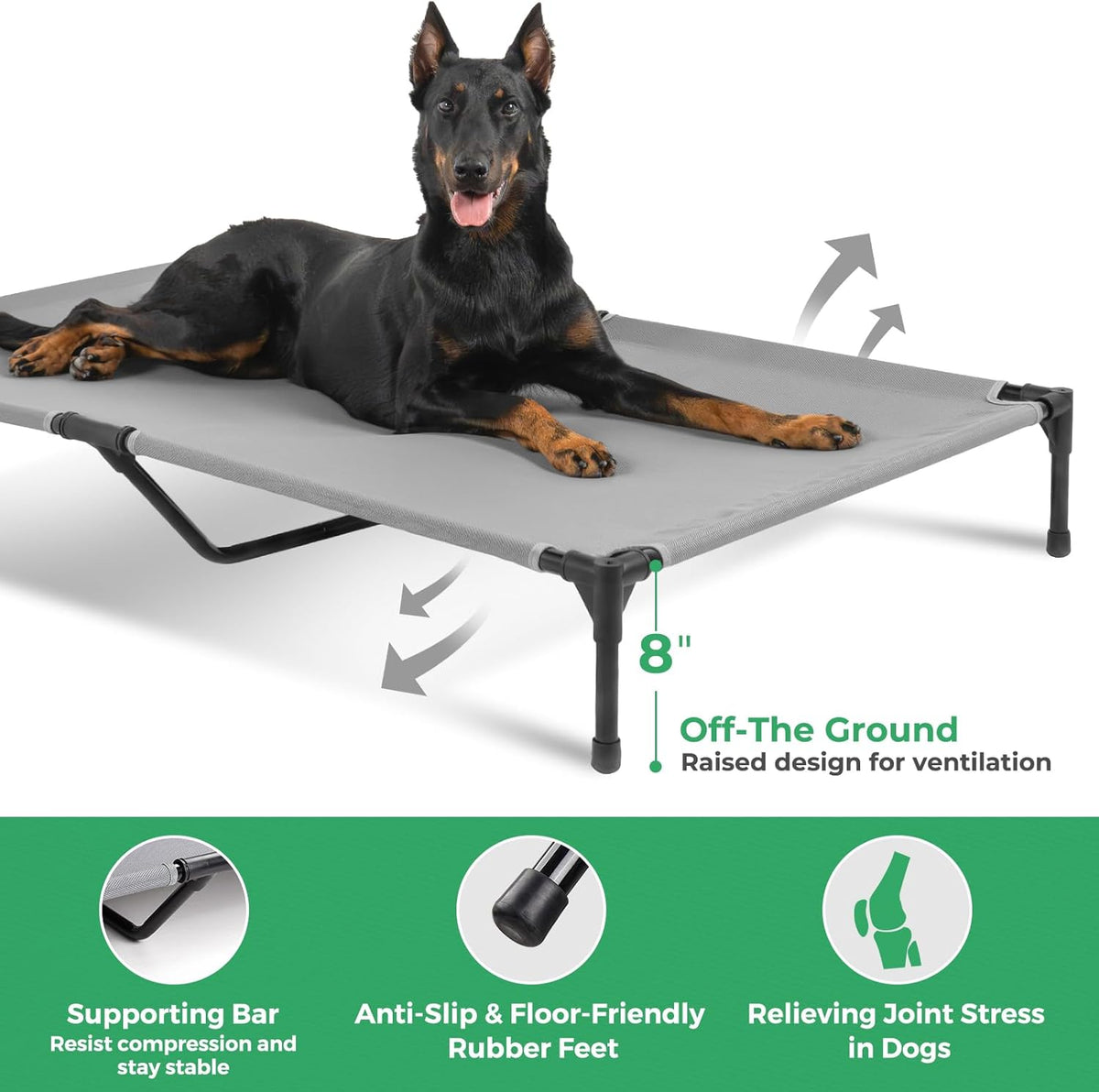 OhGeni | Elevated Dog Bed | 59 inches | Gray