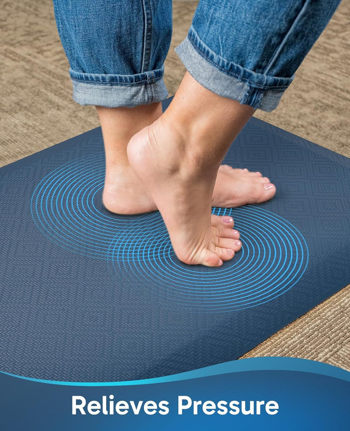 Ophanie | Anti Fatigue Standing Cushioned Mat | 20'' x 48'' | Blue - aborderproducts
